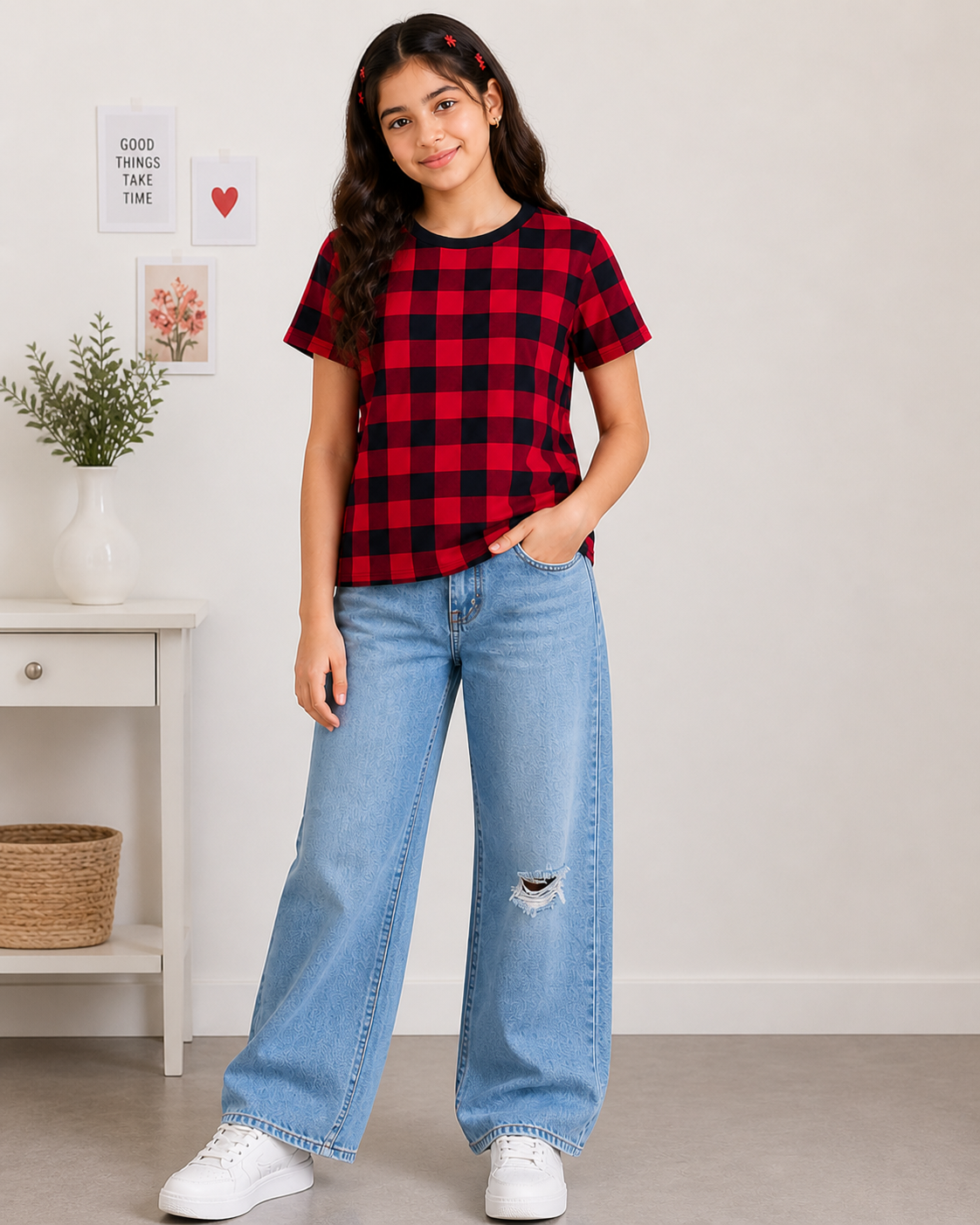 Girls Checkered T-Shirt