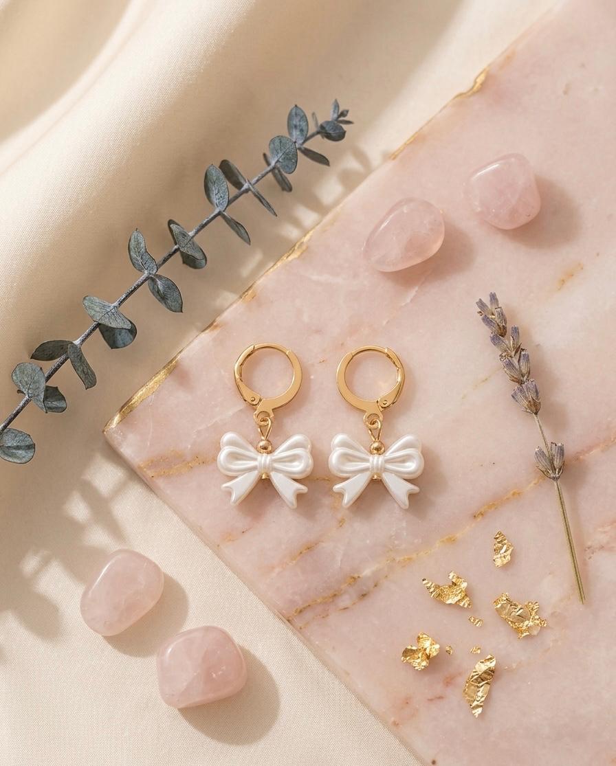 š Pearl Bow Hoop Earrings