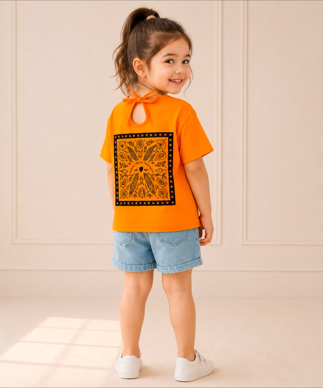 Sunset Glow Bow Back Tee – Orange