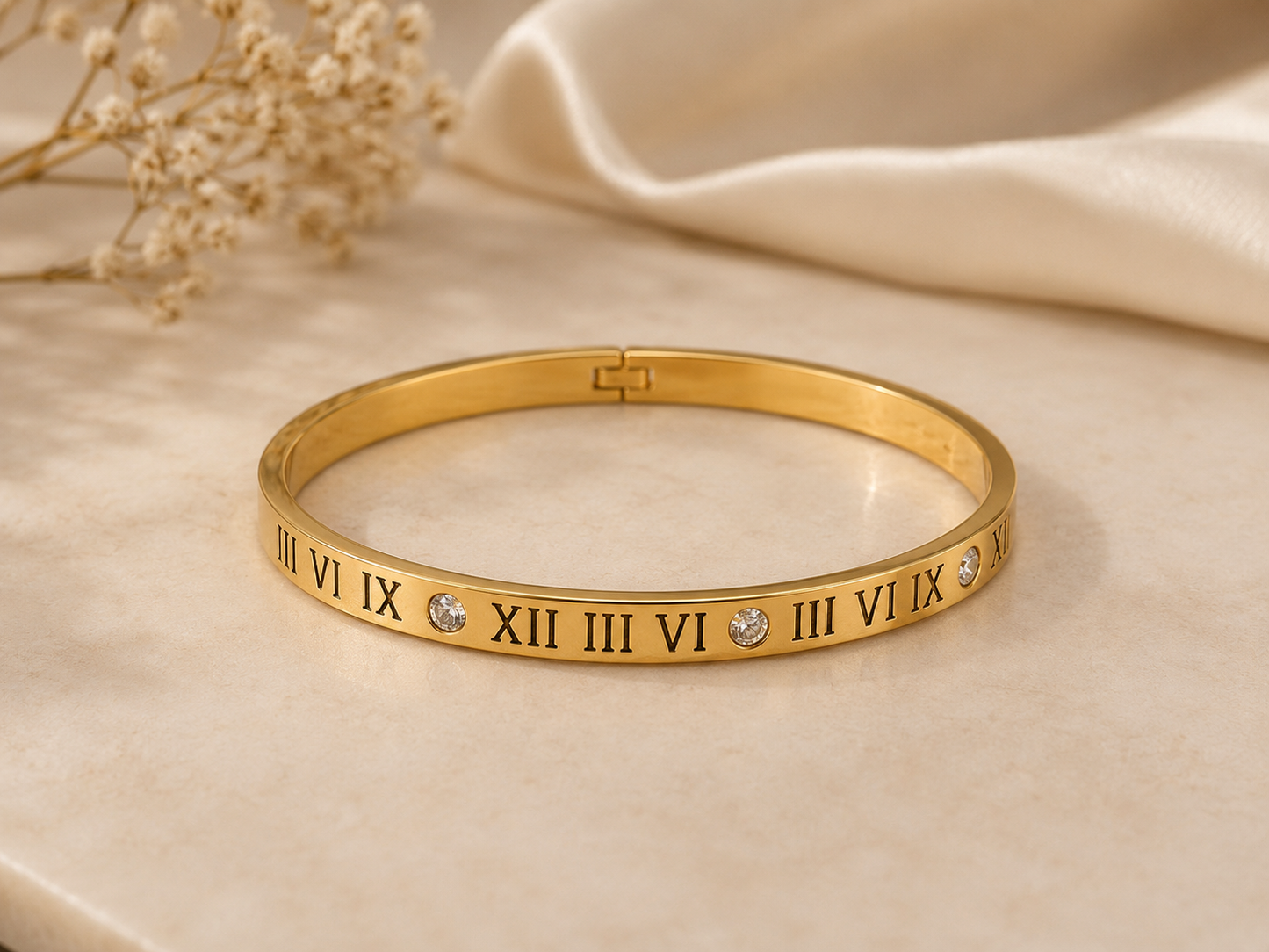 Roman Numeral Crystal Bangle – Timeless Luxury