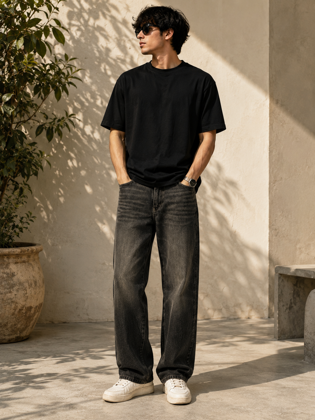 Men's Grey Baggy Jeans