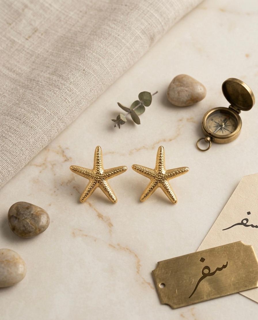 Golden Starfish Stud Earrings