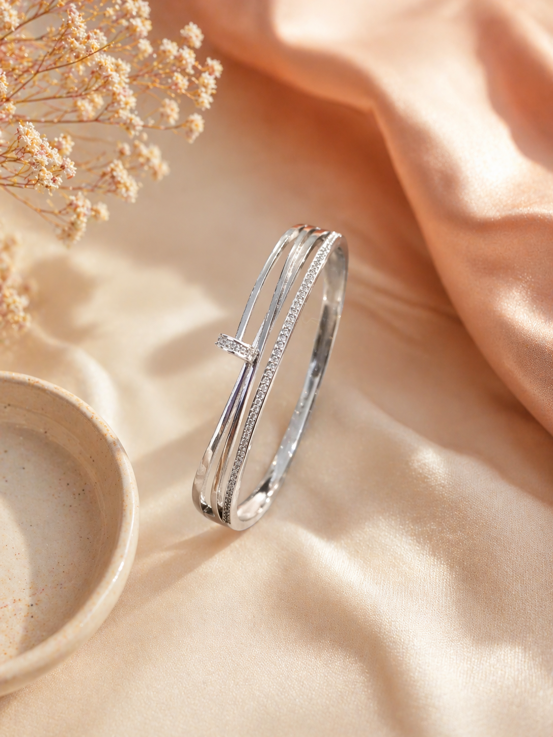 Silver Crystal Nail Bracelet – Modern Elegance