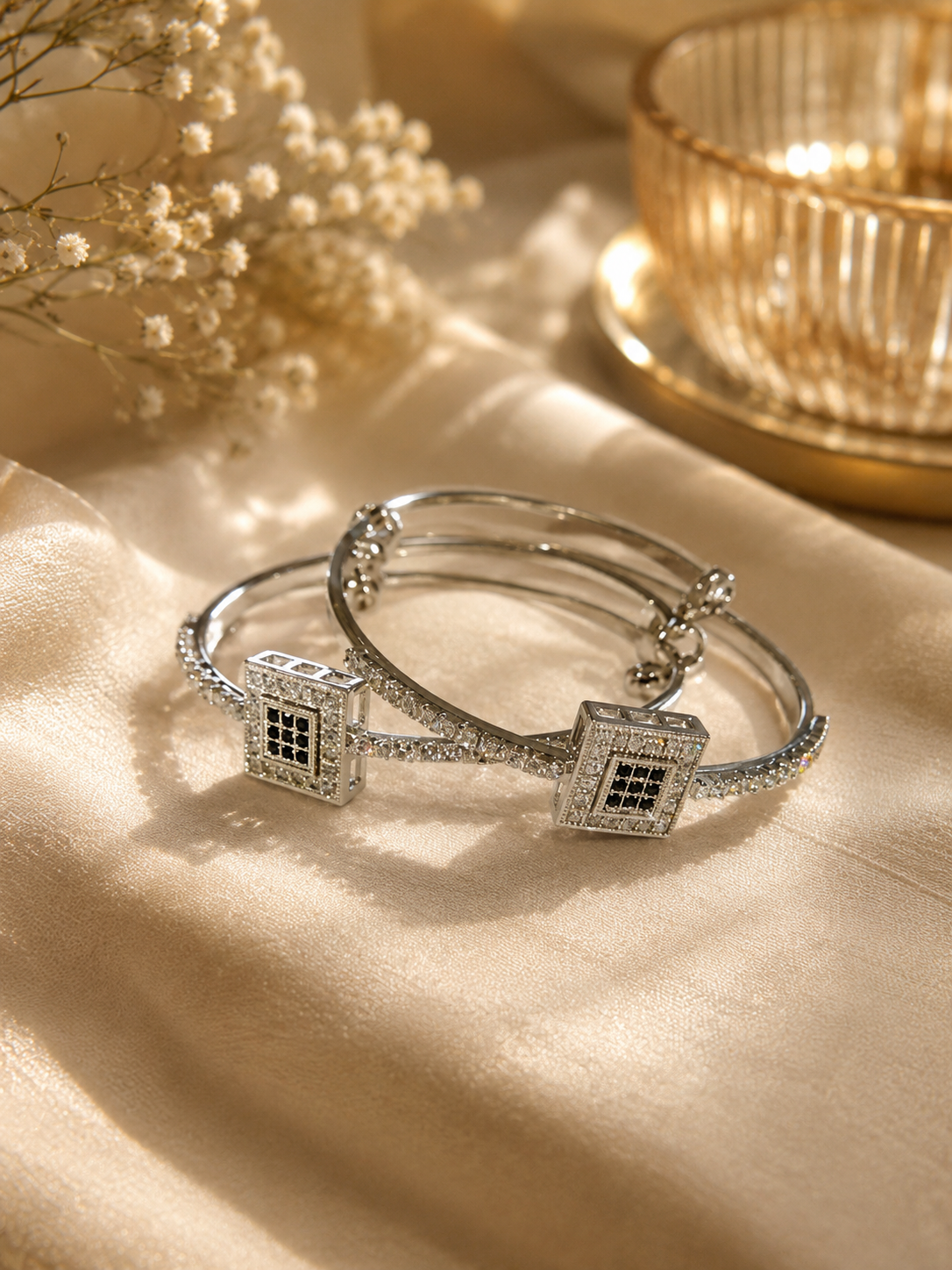 Silver Crystal Square Bracelet – Twin Charm Edition