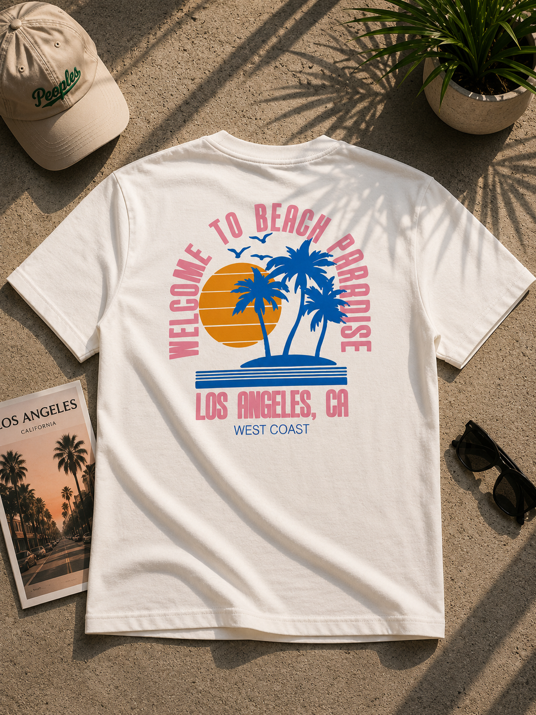 Welcome to Beach Paradise Drop Shoulder T-Shirt – White