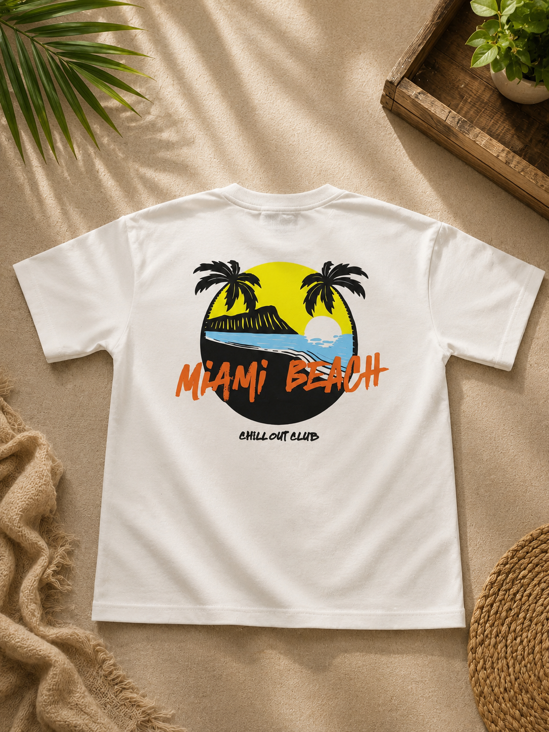 Miami Beach Graphic Drop Shoulder T-Shirt – White