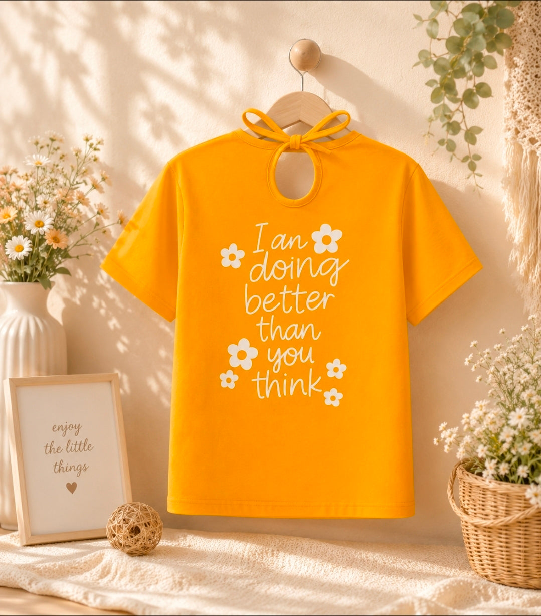Sunshine Bloom Bow Back Tee – Mustard Yellow