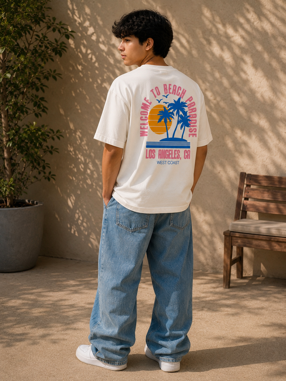 Welcome to Beach Paradise Drop Shoulder T-Shirt – White