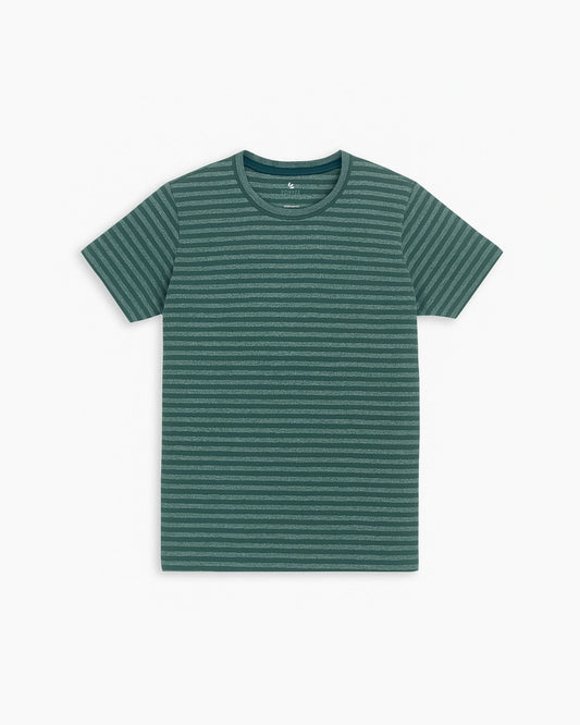 Men's Green Striped Crew Neck T-Shirt