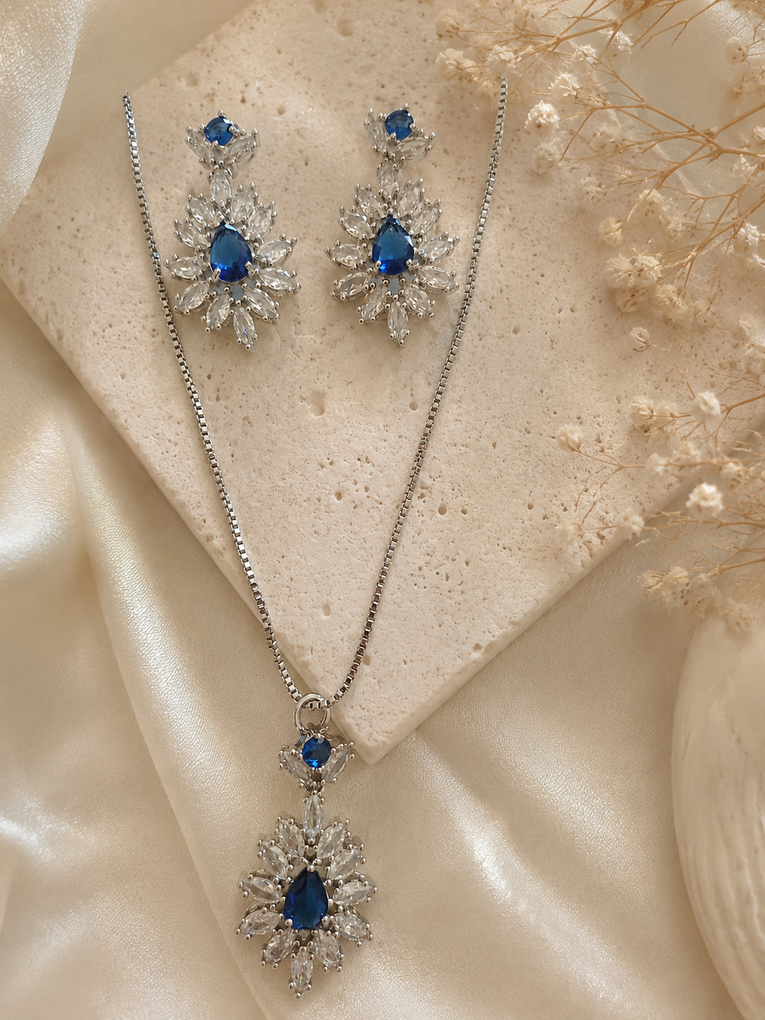 Royal Sapphire Crystal Necklace & Earrings Set