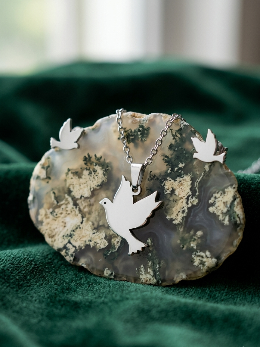 Peace Dove Stainless Steel Jewelry Set
