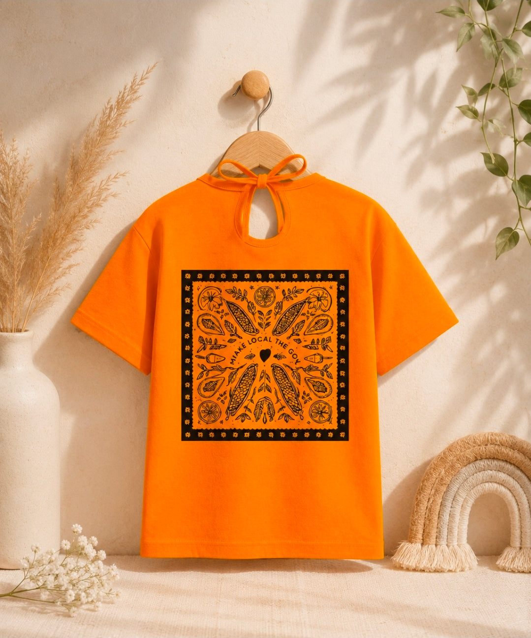 Sunset Glow Bow Back Tee – Orange