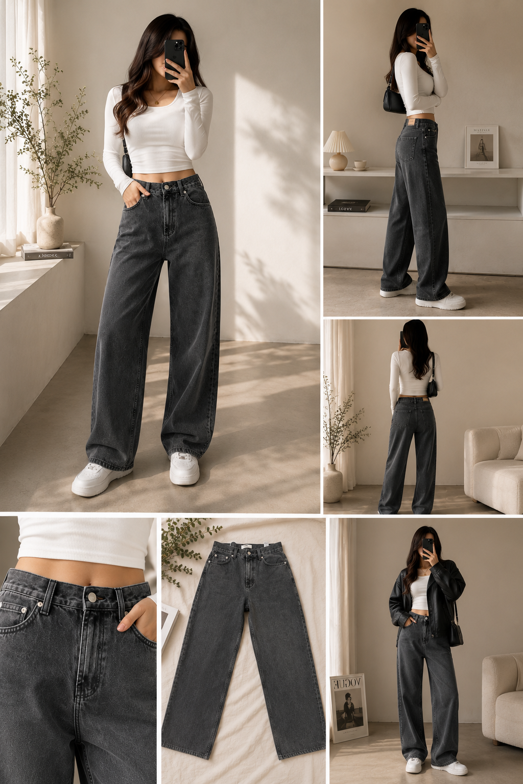 Women's Dark Grey Balloon Jeans – Premium Rigid Denim