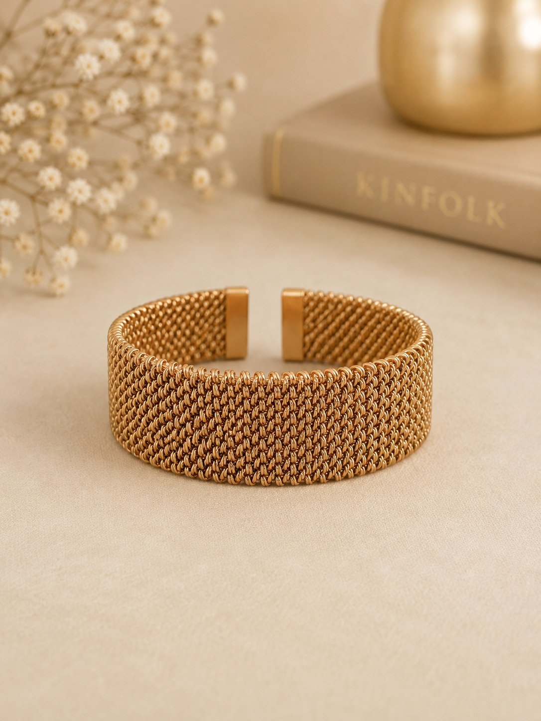 Gold Mesh Cuff Bracelet – Elegant Statement Piece