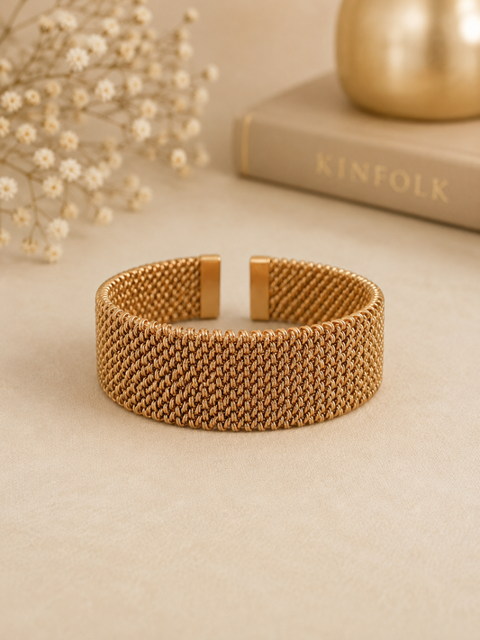 Gold Mesh Cuff Bracelet – Elegant Statement Piece