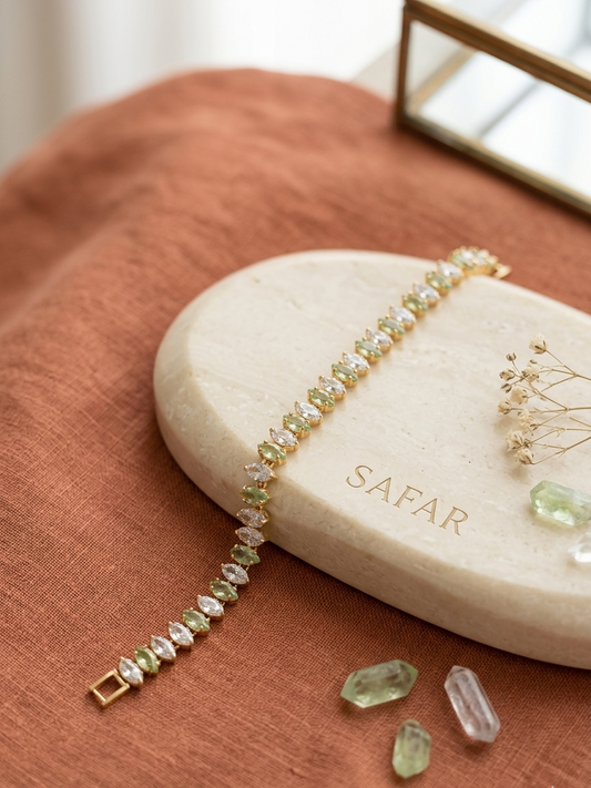 ✨ Safar – Crystal Leaf Tennis Bracelet
