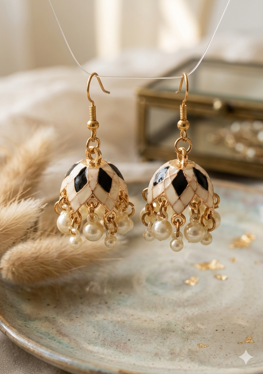✨ Pearl Mosaic Jhumka Earrings