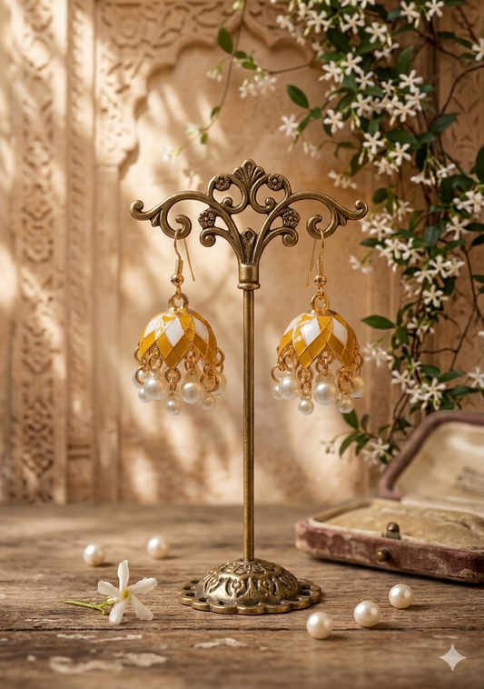 Golden Pearl Jhumka Earrings