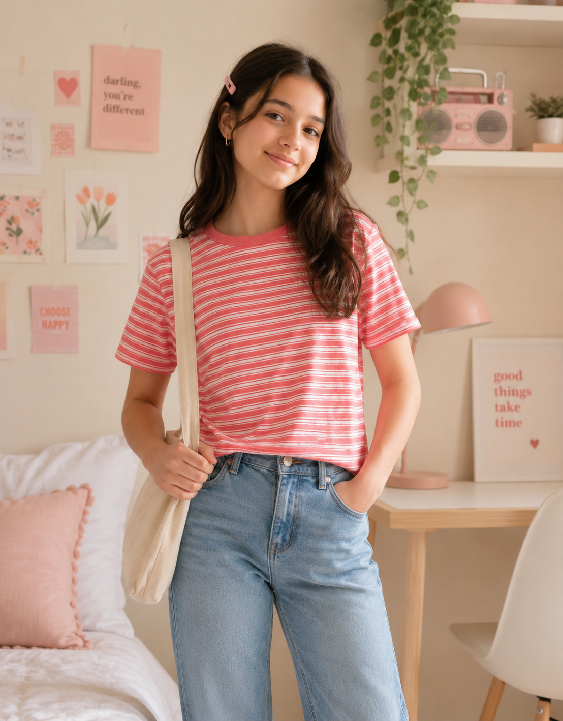 Pink Stripe Tee – Girls Casual Summer Top