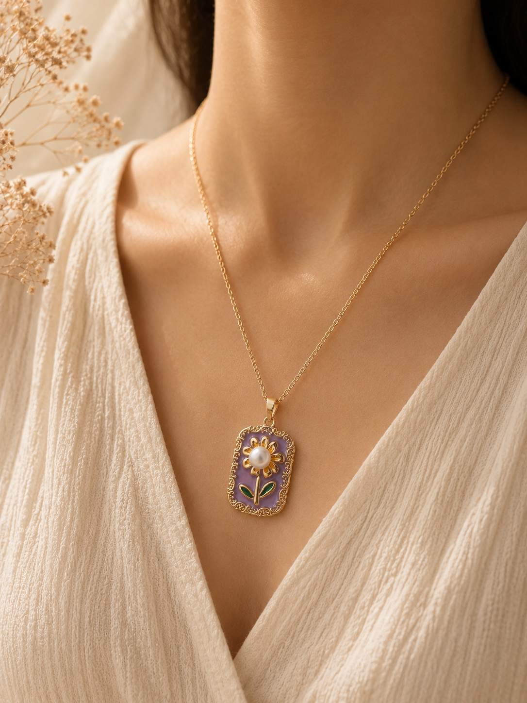 Safar Daisy Pearl Pendant Necklace