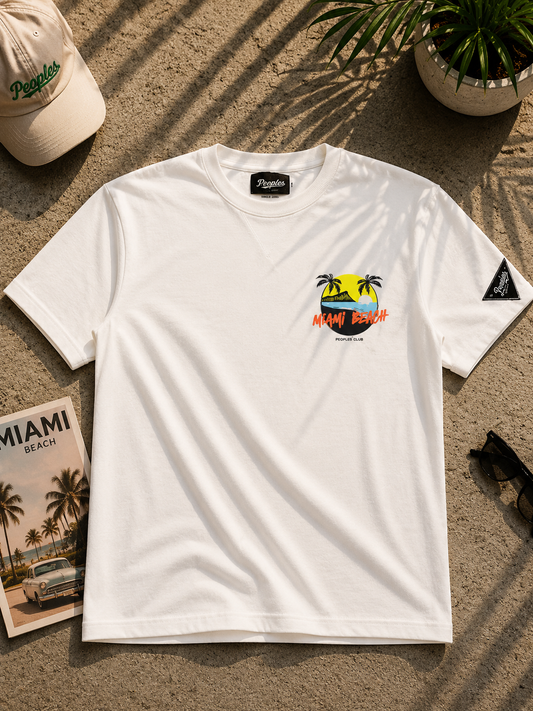 Miami Beach Graphic Drop Shoulder T-Shirt – White