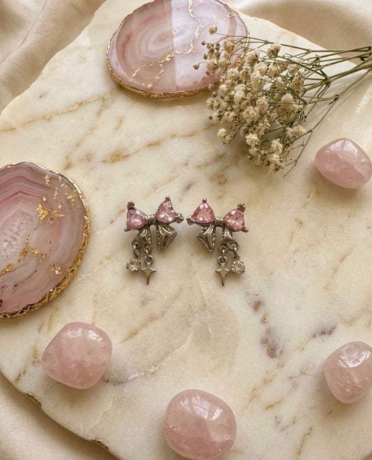 Pink Stardust Bow Earrings ✨🎀