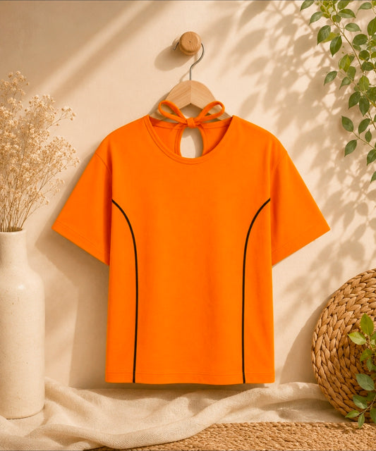 Sunset Glow Bow Back Tee – Orange