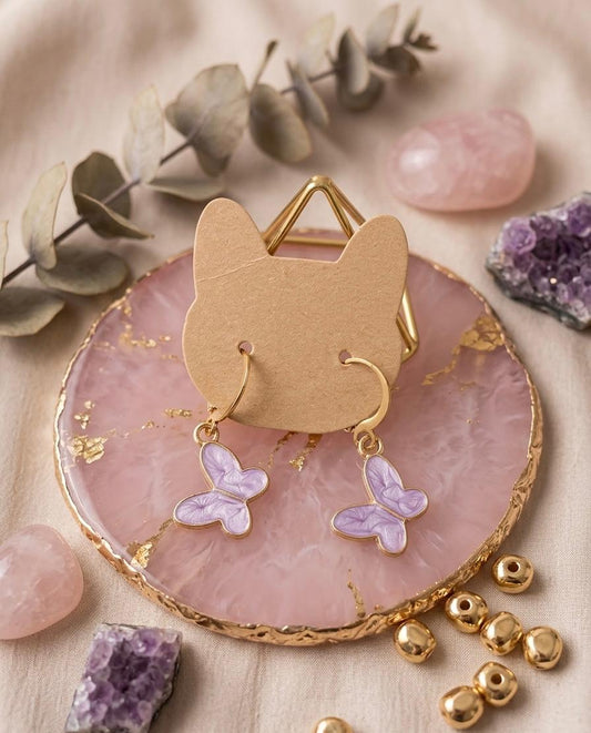 Lavender Butterfly Hoop Earrings