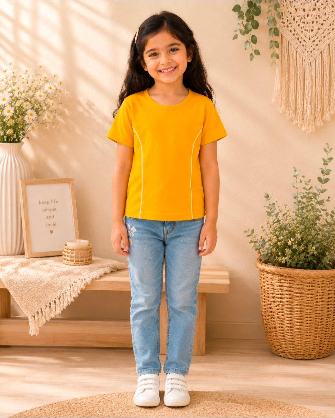 Sunshine Bloom Bow Back Tee – Mustard Yellow