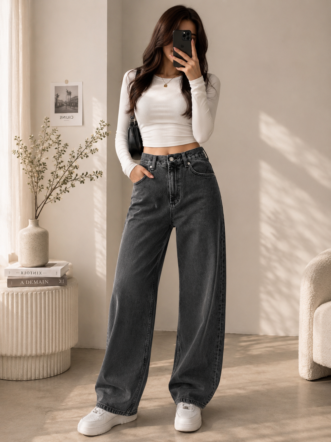 Women's Dark Grey Balloon Jeans – Premium Rigid Denim